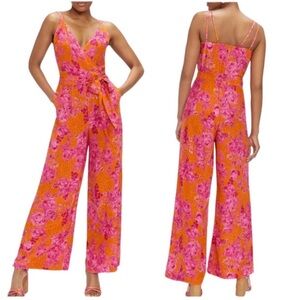 TED BAKER Harbble Orange‎ Floral Wide leg Jumpsuit Size 12